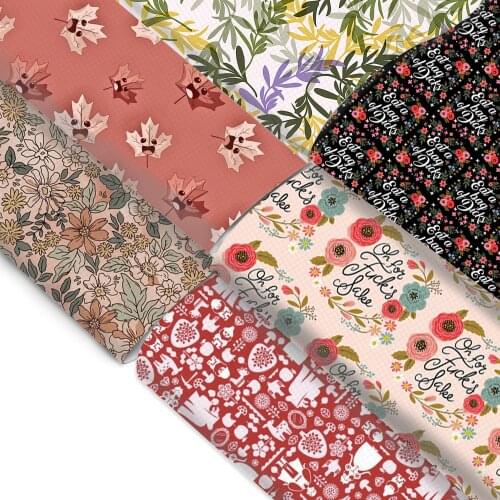 20*33cmFlower Plant Printed Faux Synthetic Leather Fabric For Bow-knot Sewing Scrapbook DIY Leather for Needlework ,1Yc19015