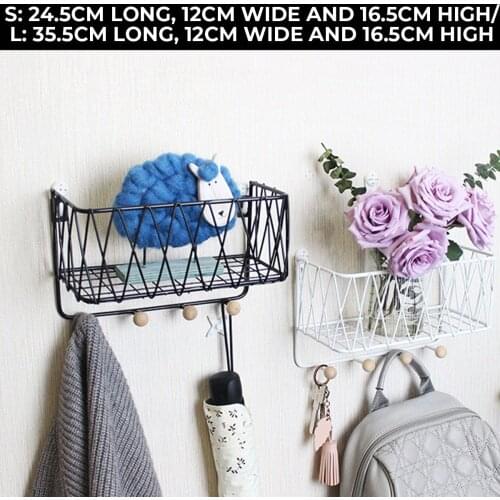 Iron Wall Mounted Storage Rack Bedroom Kitchen Organizer Wall Shelf DIY Wall Decoration Holder With Wood Beads Home Decoration