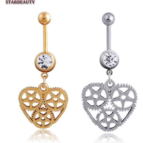 1pc/order Original Gears Heart Navel Piercing Ombligo, Sexy Belly Button Ring Body Piercing Nombril, Crystal Pircing Gift