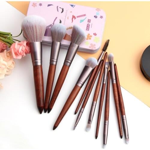 11pcs Professional Brushes Makeup Kit Simulated Animal Hair Eyeshadow Eyelash Powder Wood handle Make up Brushes Set
