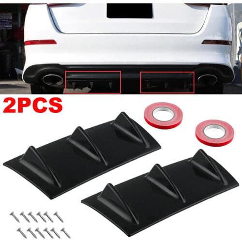 2 Pieces of 14" x 6" Universal Black ABS Lower Rear Bumper 3 Shark Fin Spoiler Wing Lip Diffuser Decorative Wings For All Models