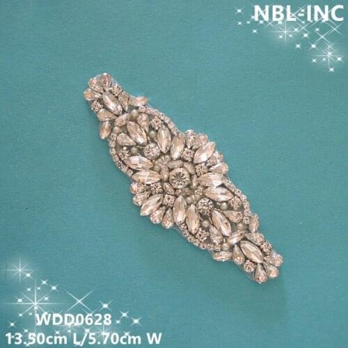 30 pieces) Wholesale hand beaded silver clear crystal rhinestone applique for dresses DIY iron on WDD0628