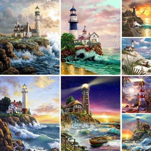 5D Diamond Painting Lighthouse Cross Stitch Kit Full Drill Square Embroidery Landscape Mosaic Picture of Rhinestones Home Decor