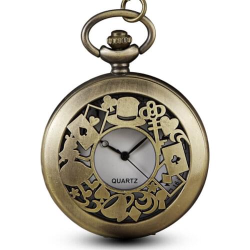 Alice in Wonderland Quartz Pocket Watch Chains Necklace Pendant Key Rabbit Vintage Fob Watches Steampunk Gifts reloj de bolsillo