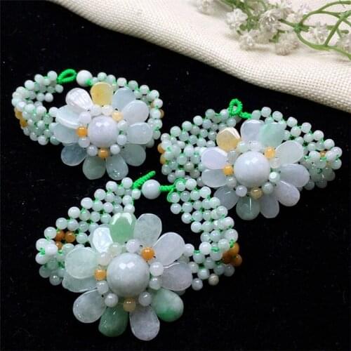 Natural Jade Hand Carved Sunflower Bracelet Fashion Boutique Jewelry Womens Jade Beads Woven Bracelet Gift Accessories