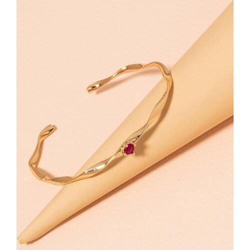 Ins Gold Brass Copper Twist Sparking Stone Minimalist Geometric Cuff Bangle Bracelets Trendy Korean Fashion Women Party Jewelry