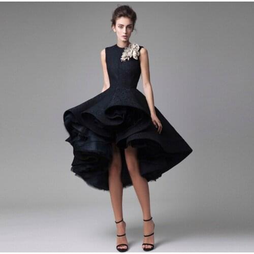 Black South African Evening Dresses Ball Gown Lace Flowers High Low Nigeria Saudi Arabic Evening Gown Prom Dresses