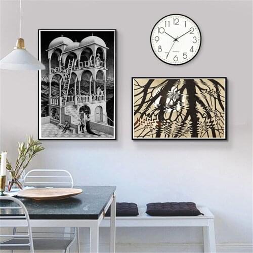 Escher Surreal Geometric Artwork Canvas Prints Oil Painting On Canvas Wall Art Murals Pictures For Living Room Decoratio