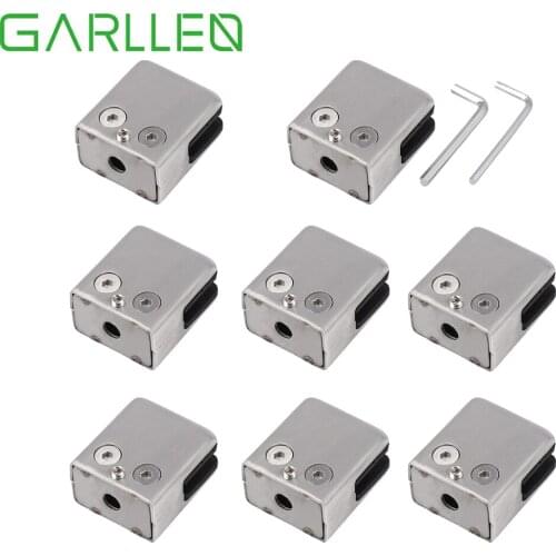 GARLLEN 8pc Rectangle Brushed Finish Glass Clip Clamp Bracket Stair Post 8-10mm Glass Corner Brackets Kit For Window Balustrade