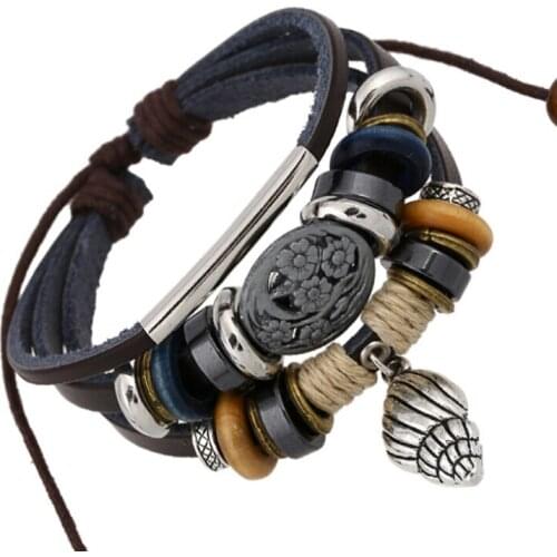 JINGLANG Free Shipping New Punk Rock Leather Braided Surfer Conch Belt Charms Bracelets & Bangles Jewelry