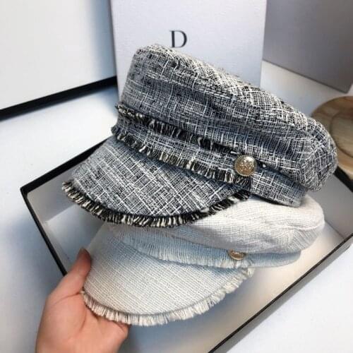 Womens Hat Flat Cap Military Cap Spring Autumn Linen Beret Cap Solid Color Flat Top Military Hats Young Student Hat Female