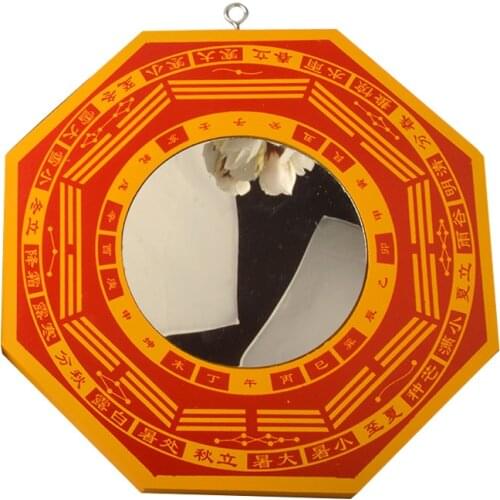Chinese Fengshui Red Wood Concave Convex Bagua Mirror Wall Hanging The 8 hexagrams mirror Home Decor Accessories