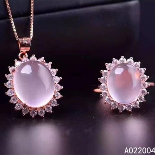 KJJEAXCMY Fine Jewelry 925 sterling silver inlaid natural Rose Quartz female ring pendant set exquisite Support detection