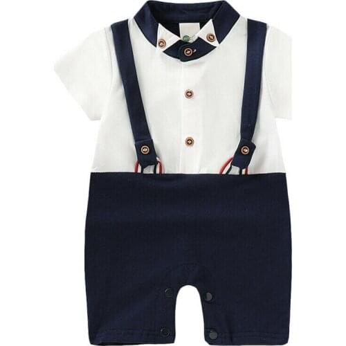 Infant Baby Boy Gentleman Romper Clothes Black Suspenders Short Sleeve Romper Jumpsuit Outfits 2019 New Clothes