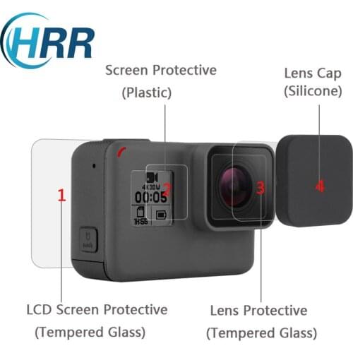 HRR Screen Protector Kit for GoPro Hero 5 6 7 Blcak,Tempered Glass Screen + Lens Protective Film + Lens Cap Cover Accessory