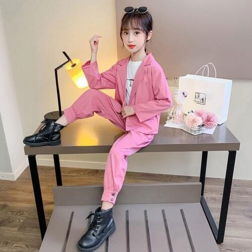 Solid Color Girls Clothing Sets Spring Autumn Fashion 2 Pieces Tops Outwear+Pant Girls Clothes Suit Casual Formal Outfits 3T-14