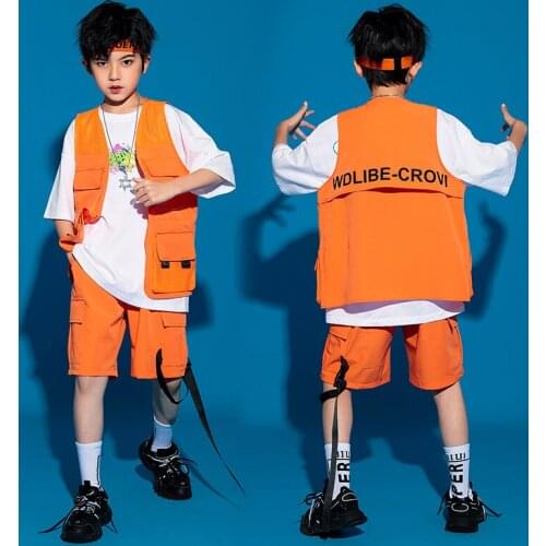 Kids Modern Dance Hip Hop Clothes For Boys Loose Vest Shorts Suit Jazz Street Dance Wear Children Performance Costumes DQS7186