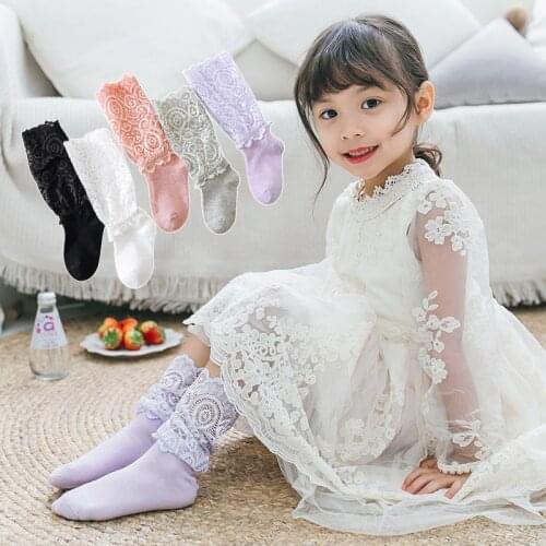 Lolita Lace Socks For Girls Summer Cotton Thigh High Mesh Thin Stocking Stylish Baby Kids White Princess Children School Socks