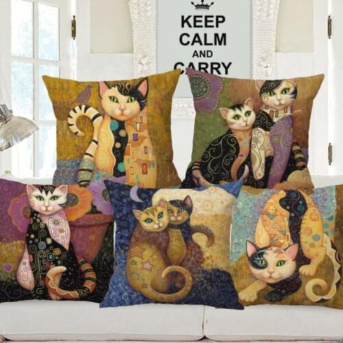 Lovely Cute Cartoon Klimt Style Cat Cushion Cover Bedroom Decorative Sofa Throw Pillow Case