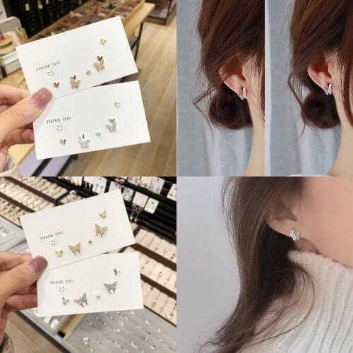 Minimalist Rhinestone Butterfly Earrings For Women Korean Style Butterfly Stud Earring Girls Party Wedding Jewelry Accessories