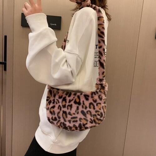 Fashion Leopard Printed Crossbody Bag Popular Simple Female Daily Bag Women Plush Autumn Winter Shoulder Pouch