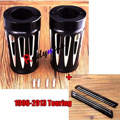 Black Shallow Cut Fork Boot Set Slide Cow Bells&Guards For Harley Street Glide Road King FLHX FLHR 1996-2013