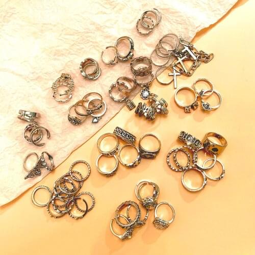 Gothic Silver Color Knuckle Rings Sets for Women Vintage Stackable Finger Ring Men Fashion Statement Cocktail Rings Jewelry 2021