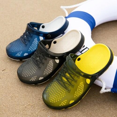 ZEEKSON Summer New Dual-purpose Mens Sandals Anti-transparent Slippery Beach Shoes Breathable Holes Waterproof Men Slippers