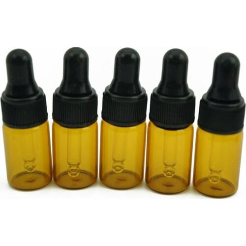 New Empty Dropper Bottle Amber essential oil Glass Aromatherapy Liquid Brown 3ml Drop for massage Pipette Refillable Bottles