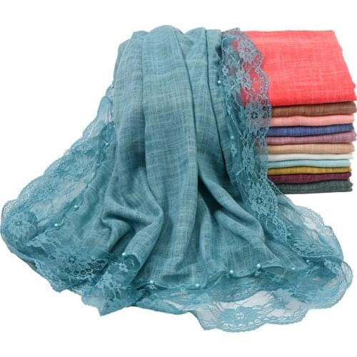 Plain Lace Floral Beads Patchwork Viscose Scarf Lady High Quality Embroider Shawls and Wraps Pashmina Stole Foulard Muslim Hijab