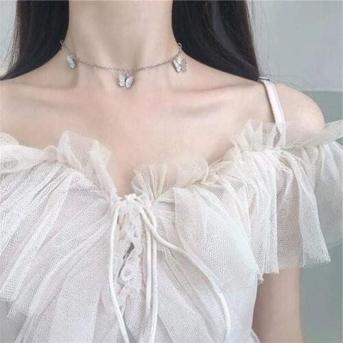 Kawaii Butterfly Jewelry Necklace Womens Gold Cute Sweet Necklace Fashion Trend Pendant Jewelry On the Neck Holiday Gifts