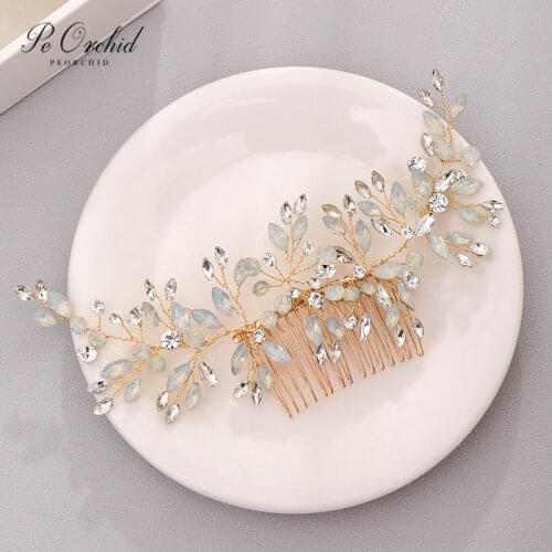 PEORCHID 2020 Bridal Crystal Comb Peigne Coiffure Mariage Personalized Headpiece Gold Hair Jewellery Vintage Wedding Headdress