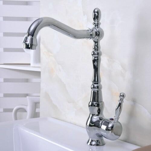 Polished Chrome Brass Single Handle One Hole Bathroom Basin Kitchen Sink Swivel Spout Faucet Mixer Tap mnf931