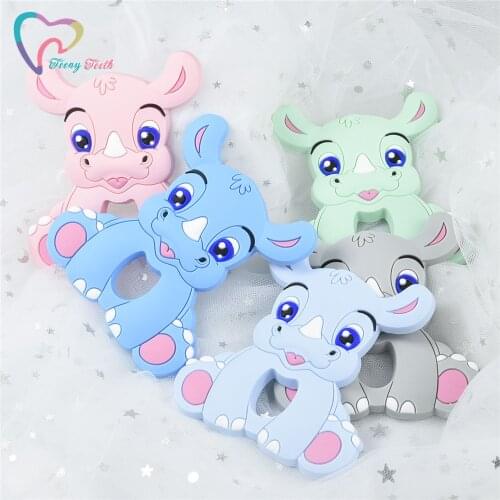 1 PC New Cartoon Rhinoceros Teether Smoothing Cartoon Pacifier For Baby Sensory Nursing Necklace Bracelet Jewelry Accessories