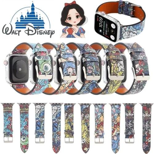 Disney Anime Leather Strap for Apple Watch 6 5 4 3 2 1 Band 38 42mm Bracelet Sport Band for IWatch Series 5 43/2/1 40 44mm Strap
