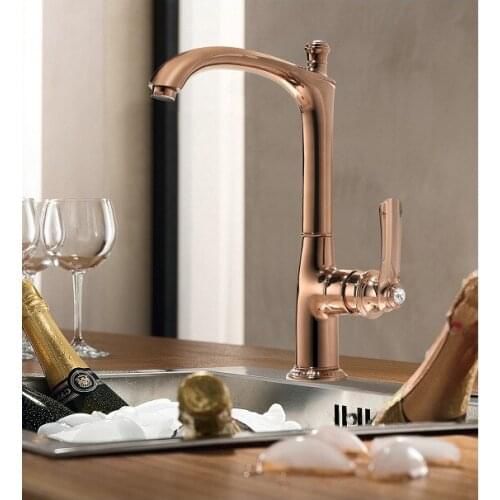 Luxury all brass kitchen sink faucet Rose gold crystal Beautiful cold hot water kitchen mixer faucet