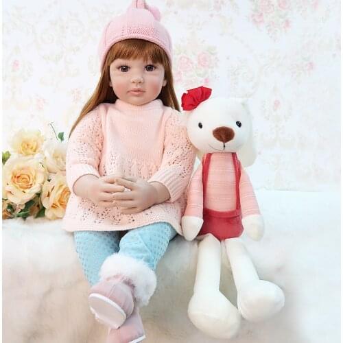 Cute long hair girl doll 23"58cm New Big Size Handmade Reborn Babies Silicone Vinyl Adoras lifelike boy doll bebes Reborn menina