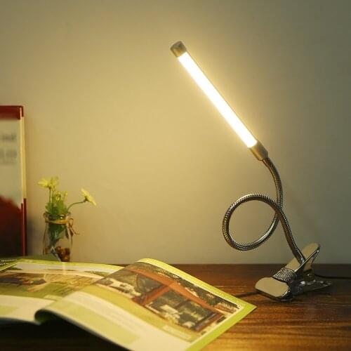 LED Clamp Clip Desk Lamp USB Powered Operated Dimmable Bendable Goose Neck Reading Lamp for Living Room Library Office Student