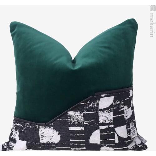 Dark green flannel stitching cushion cover sofa pillowcase light luxury hug pillowcase home decoration cushion cover 45x45