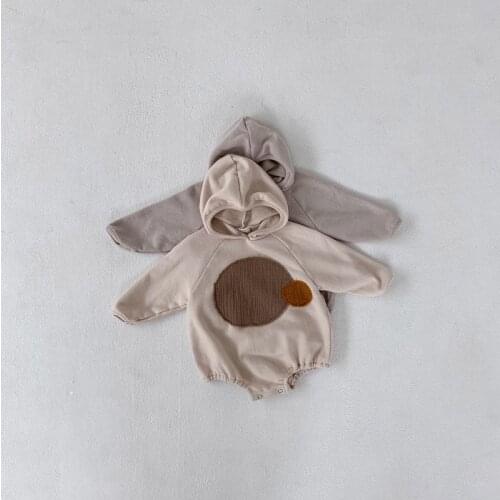 Spring new boys and girls lovely hooded bag fart clothes baby Jumpsuit long sleeve triangle suit baby clothes