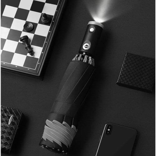 Windproof automatic folding inverted umbrella with LED flashlight car anti-umbrella stripe reflective sunshade umbrella