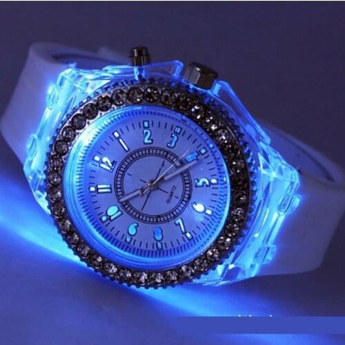 Waterproof LED Backlight Crystal Quartz Watch Flash Luminous Crystal Quartz Trend Wrist Watch Sport Watches 5 Colors