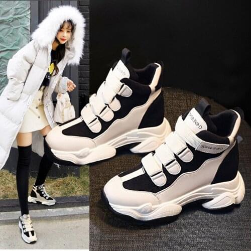 Koovan Womens Boots 2020 Dermis Increase Casual Woman Cotton Shoes Thick Soled Trendy Old Shoes Wedge High-top Shoes Women