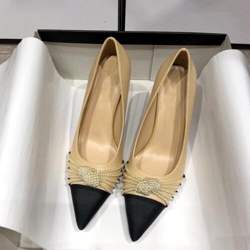 2021 Fashion Summer Designer Pearls Beading Women Pumps Shoes Runway Pointed Toe High Heels Shoes Ladies Party Sandals Shoes