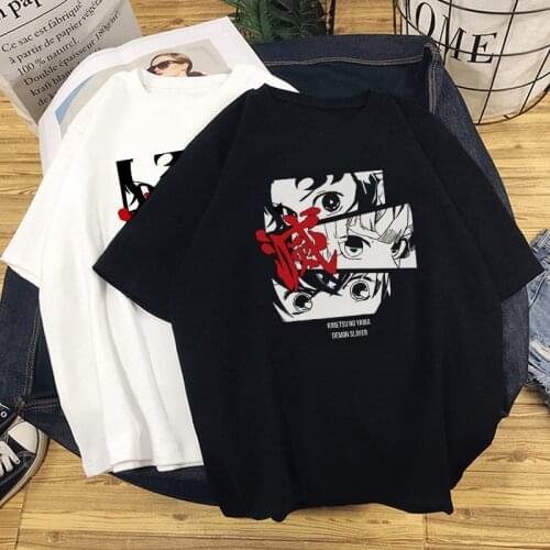 Demon Slayer Cartoon graphic tops Japan Kamado Tanjirou Nezuko anime women vintage Harajuku Casual Loose streetwear punk t-shirt