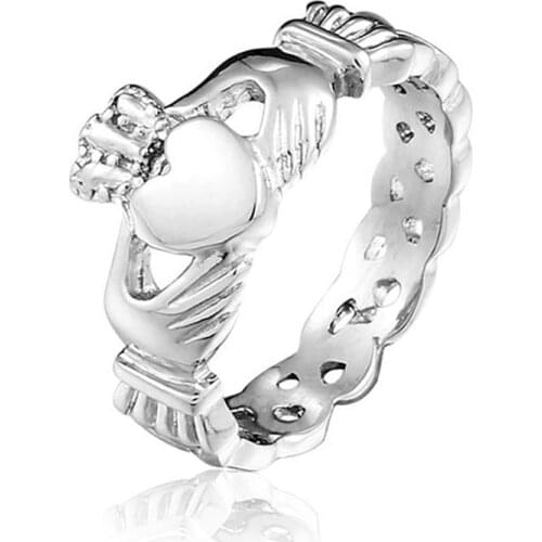 Womens Silver color Stainless Steel Irish Claddagh Promise Friendship Band Ring