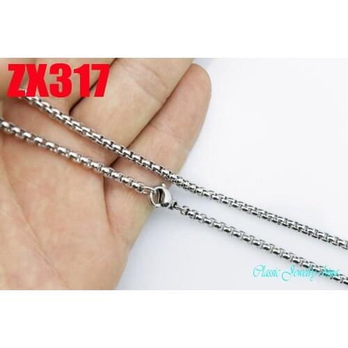 14"-38" 3mm round box chain stainless steel necklace fashion Sweater chain 20pcs ZX317