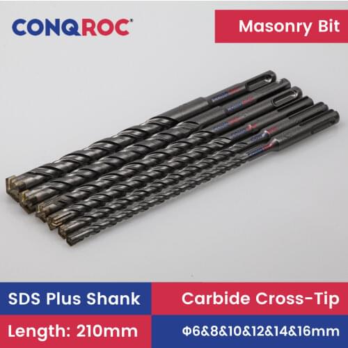 6 Pieces 210mm SDS Plus Masonry Drill Bits Set Multi-Point Carbide-Tipped Hammer Drill Bits Kit 6mm&8mm&10mm&12mm&14mm&16mm