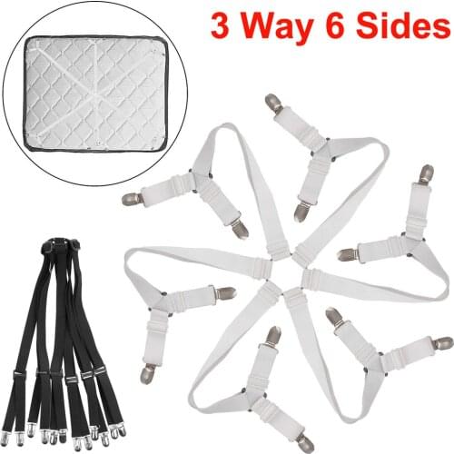 6 Sides Bed Sheet Holder Adjustable 3 Way Fasteners Elastic Suspenders Anti-Slip Clips Fitted Mattress Cover, Sofa Cushion