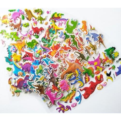 8 Sheets 3D Stickers Mixed Cartoon Dinosaur Stickers for Kids Boys Animal PVC Puffy Baby School Teacher Reward Gift Stickers